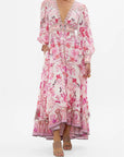 Long Button Front Dress in Botanical Novella