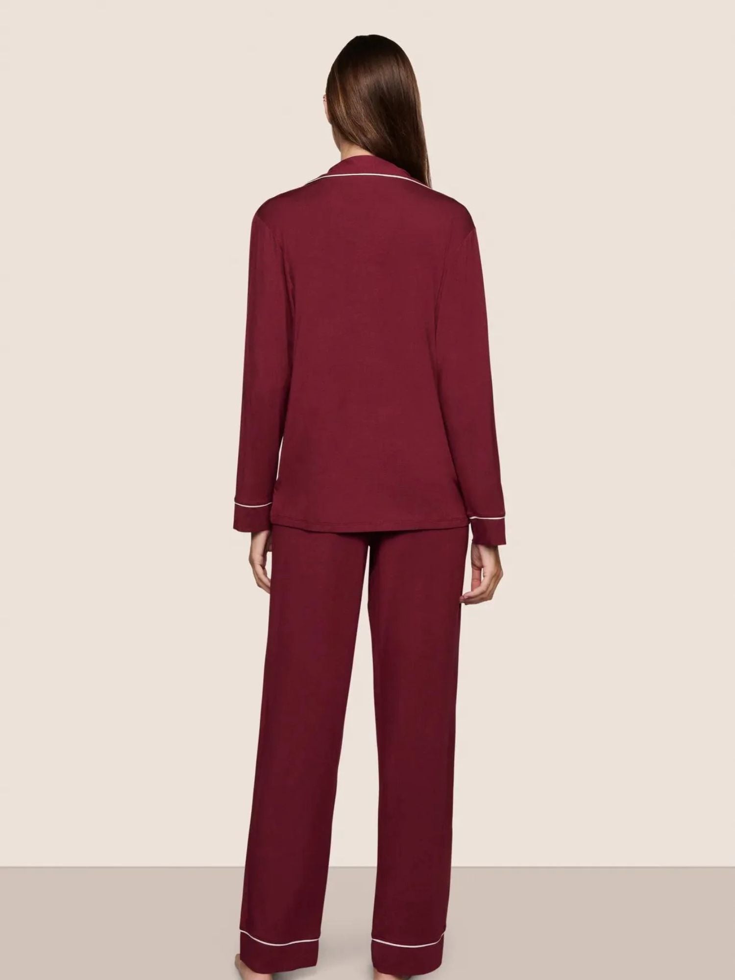 Gisele Long PJ Set in Bordeaux/Ivory