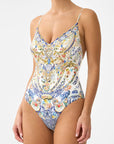 V-Neck One Piece with Lace up Tie Back in The Pottery Parlour