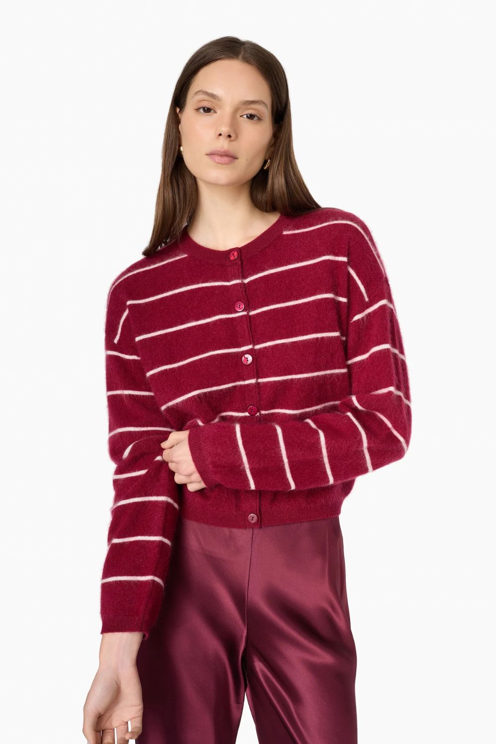 Benning Cashmere Cardigan in Plum Stripe