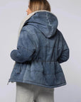 Davi Denim Down Jacket with Hood and Faux Fur