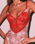 Bouquet Lace Heart Bodysuit in Rouge