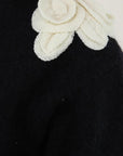 Knit Sweater with Flower Applications in Black