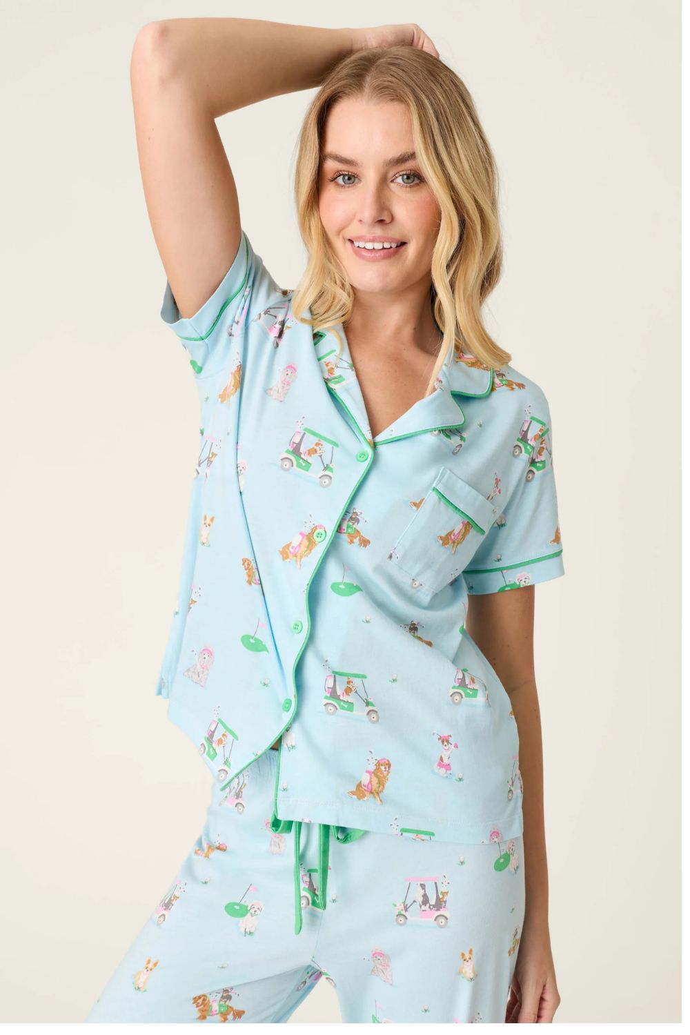 Dogs Playing Golf Short Sleeve and Pants PJ Set in Light Blue