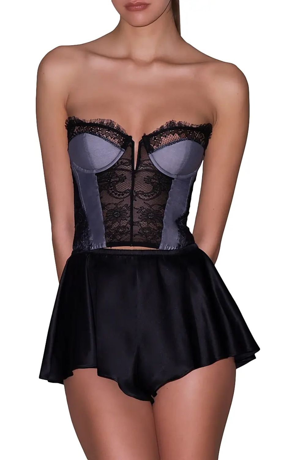 Poplin and Lace Plunge Bustier