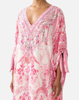 Tie Sleeve Short V- Neck Kaftan in Livin La Vida Rosa