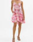 Button Front Strappy Frill Dress in Botanical Novella