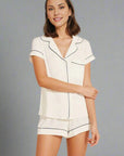 Gisele Shortie PJ Set in Pure Ivory/Navy