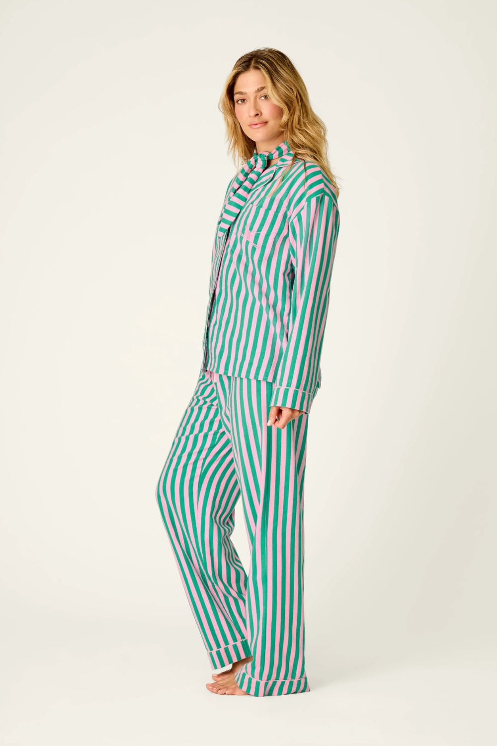 Pink and Green Flannel Stripe Long PJ Set