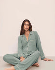 Gisele Long PJ Set in Eucalyptus/Ivory