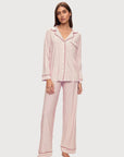 Gisele Printed Long PJ Set in Duo Stripe/Haute Red