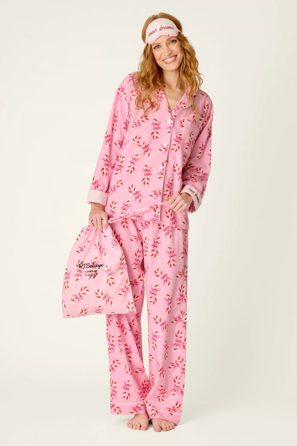 Pink Candy Cane Flannel Long PJ Set