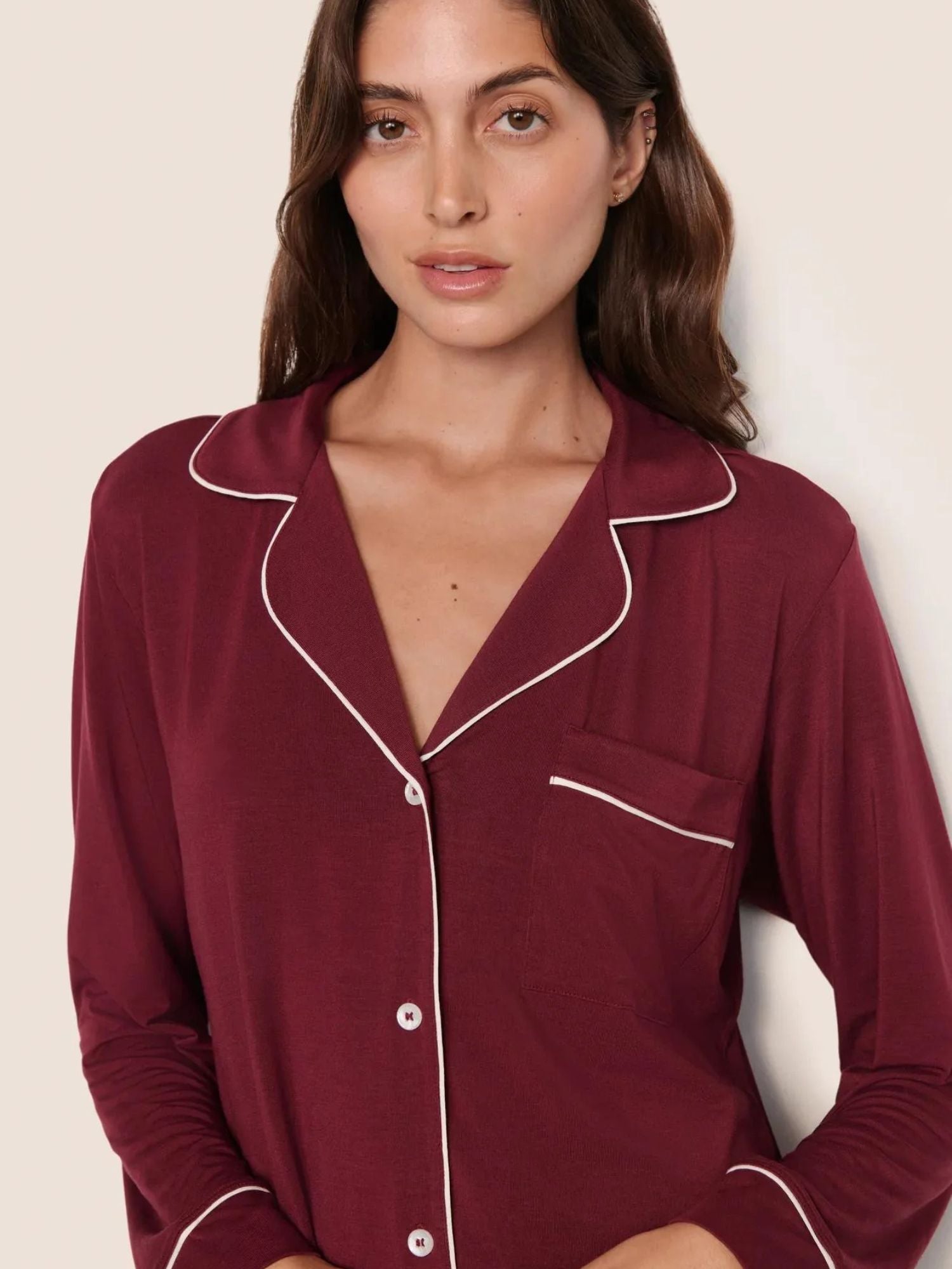 Gisele Long PJ Set in Bordeaux/Ivory