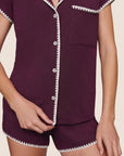 Frida Shortie PJ Set in Plum/Ivory