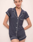 Gisele Printed Relaxed Short PJ Set in Duo Stripe True Navy/Ivory