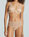 Mesh Plunge Underwire Bra in Beige