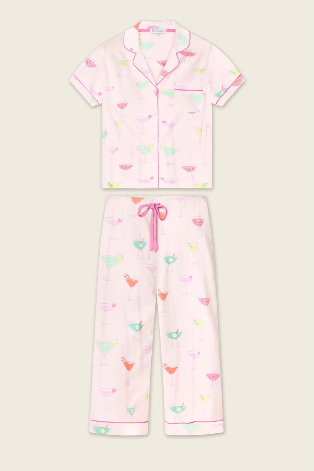 Pink Cocktails Short Sleeve and Pants PJ Set