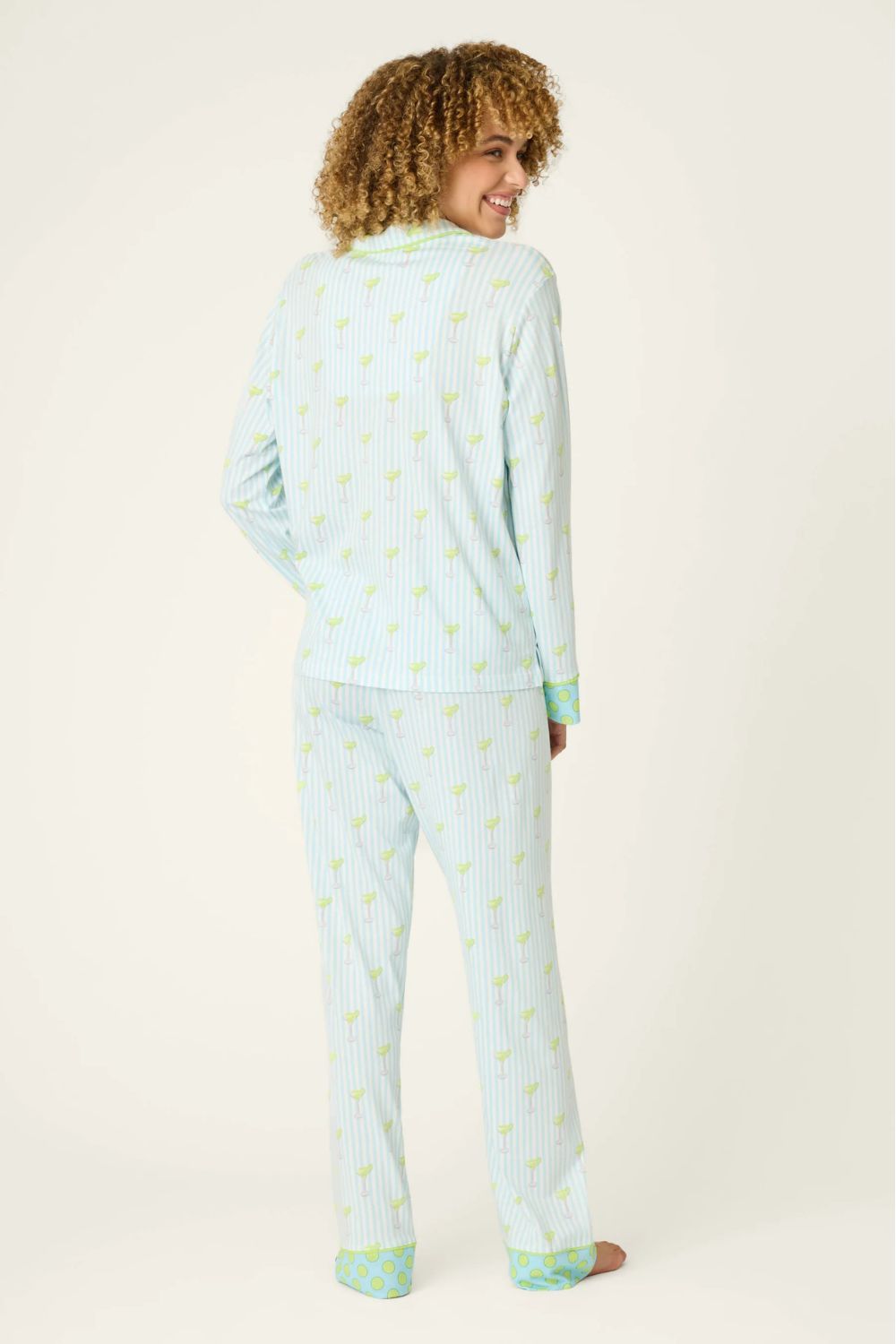 Striped Cocktails Long PJ Set in Light Blue