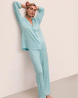 Gisele Long PJ Set in Canal Blue/Ivory