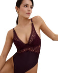 Eloge Du Desir Single Wire Bodysuit in Deep Berry
