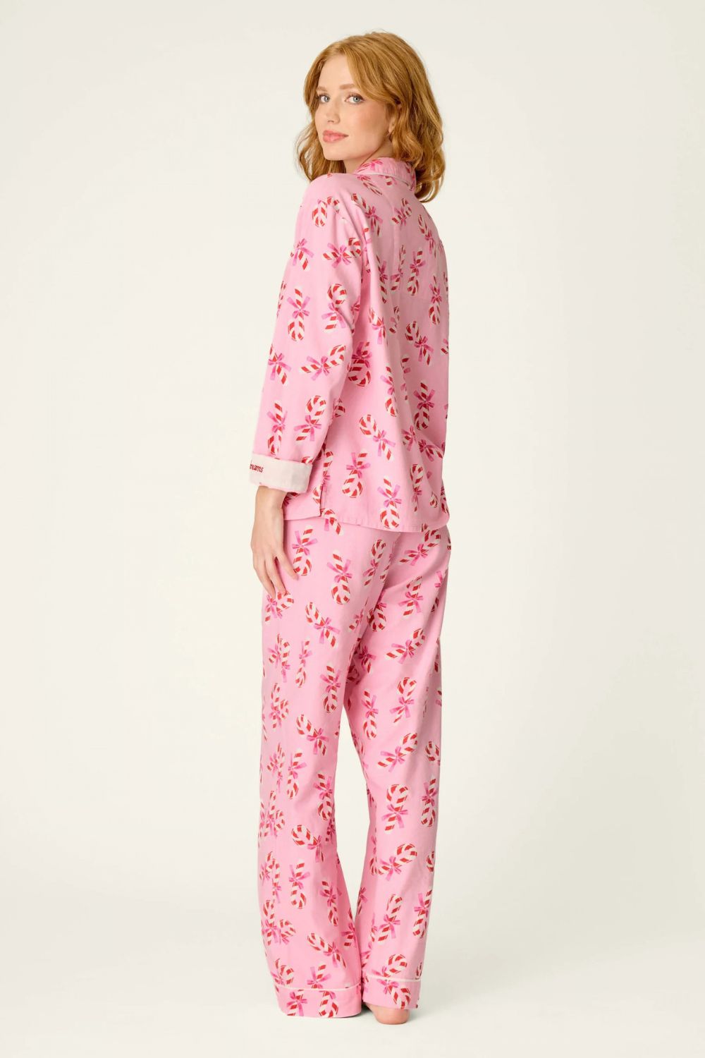 Pink Candy Cane Flannel Long PJ Set