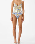 V-Neck One Piece with Lace up Tie Back in The Pottery Parlour