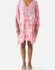 Tie Sleeve Short V- Neck Kaftan in Livin La Vida Rosa