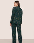 Gisele Printed Long PJ Set in Holiday Dogs Pine/Ivory