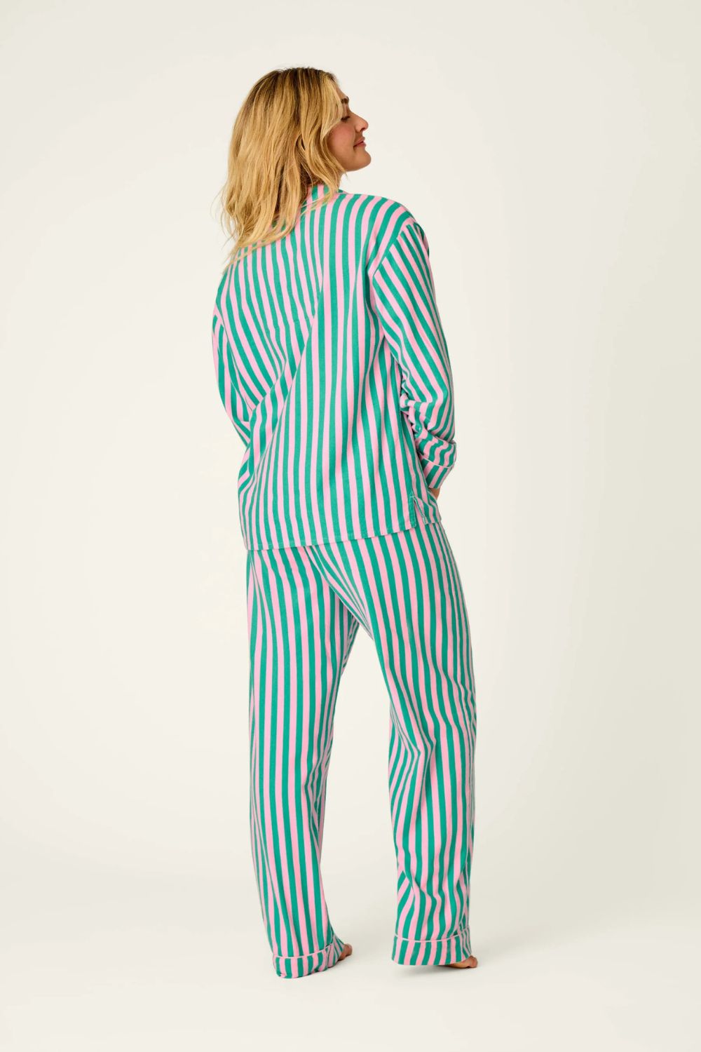 Pink and Green Flannel Stripe Long PJ Set