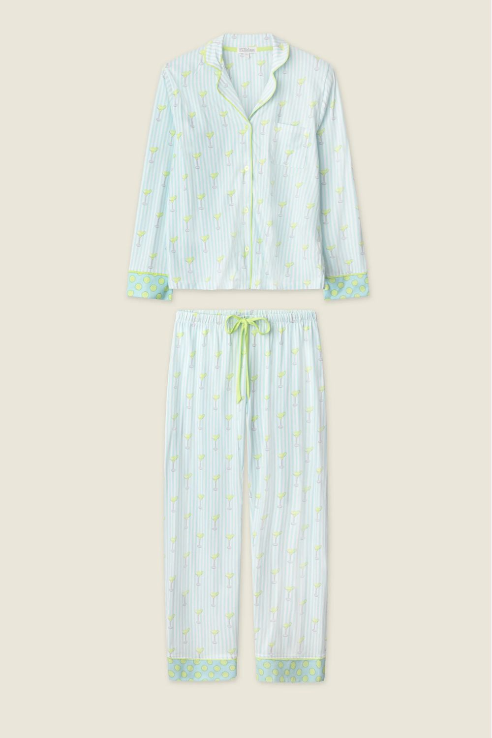 Striped Cocktails Long PJ Set in Light Blue