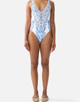 V-Neck One Piece Swimsuit in Ceramic Panoramic