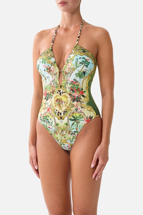 Halter Neck One-Piece Swimsuit in Wanderlust Empire