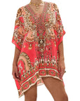 Short Lace Up Kaftan in Shell Games