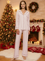 Gisele Long PJ Set in Duo Stripe Holly Red/Ivory