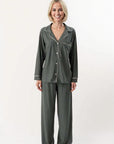 Gisele Long PJ Set in Duo Stripe Pine/Ivory