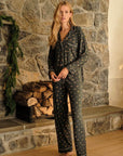Gisele Printed Long PJ Set in Holiday Dogs Pine/Ivory