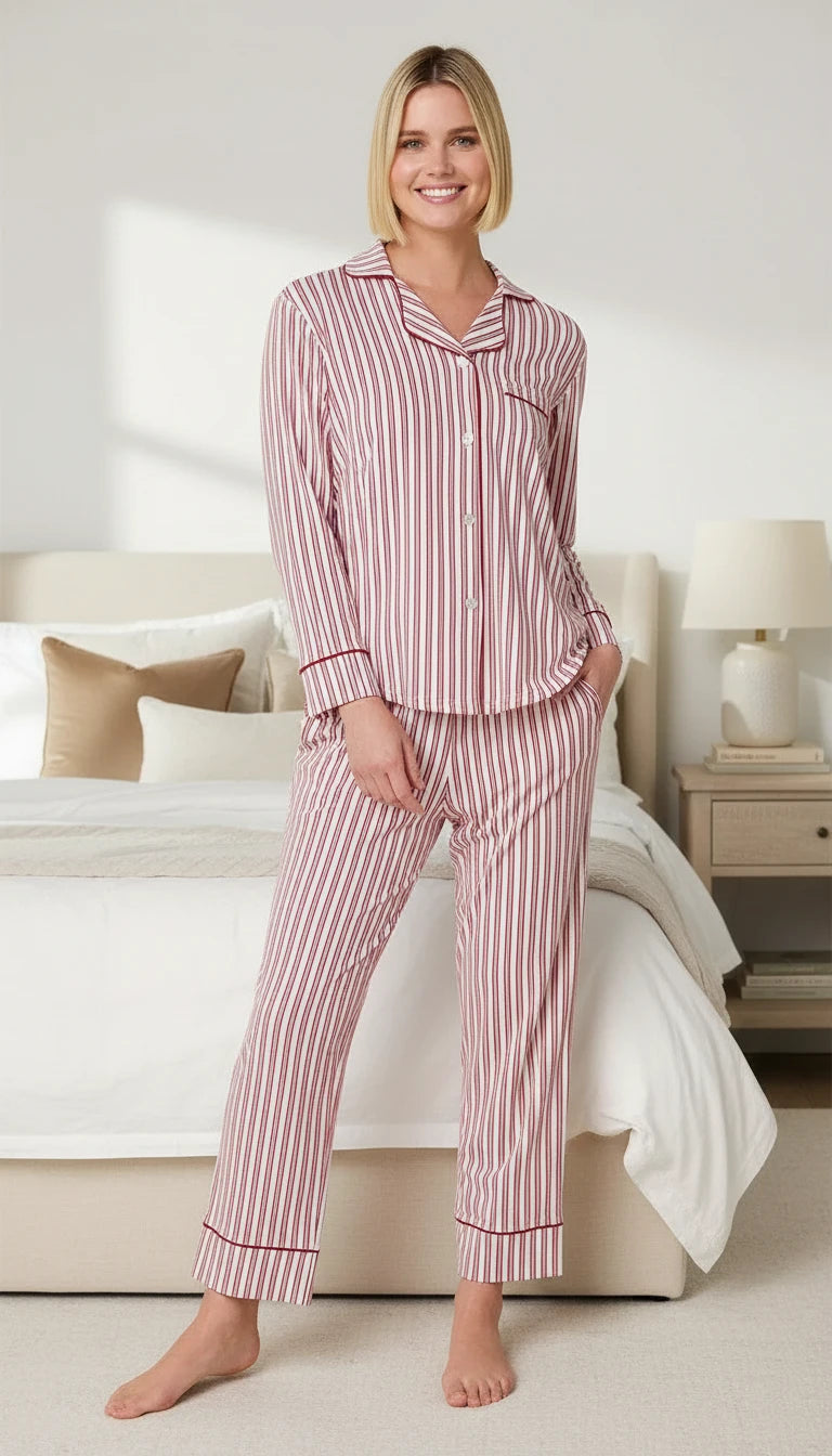 Holiday Stripe Pima Knit Long-Sleeved Pajama Set