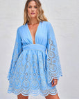 Lace Long Sleeve Mini Dress Blue