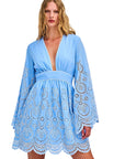 Lace Long Sleeve Mini Dress Blue