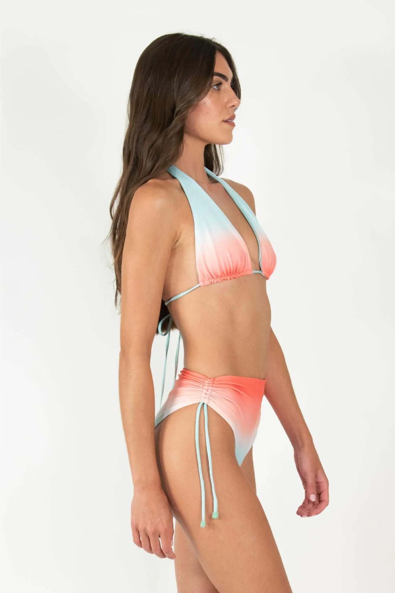Multi Tie High Waisted Bikini Set in Oasis Coral