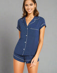 Gisele Shortie PJ Set in Navy/Ivory