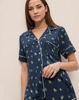 Gisele Printed Relaxed Short PJ Set in Forest Pine Navy/Ivory