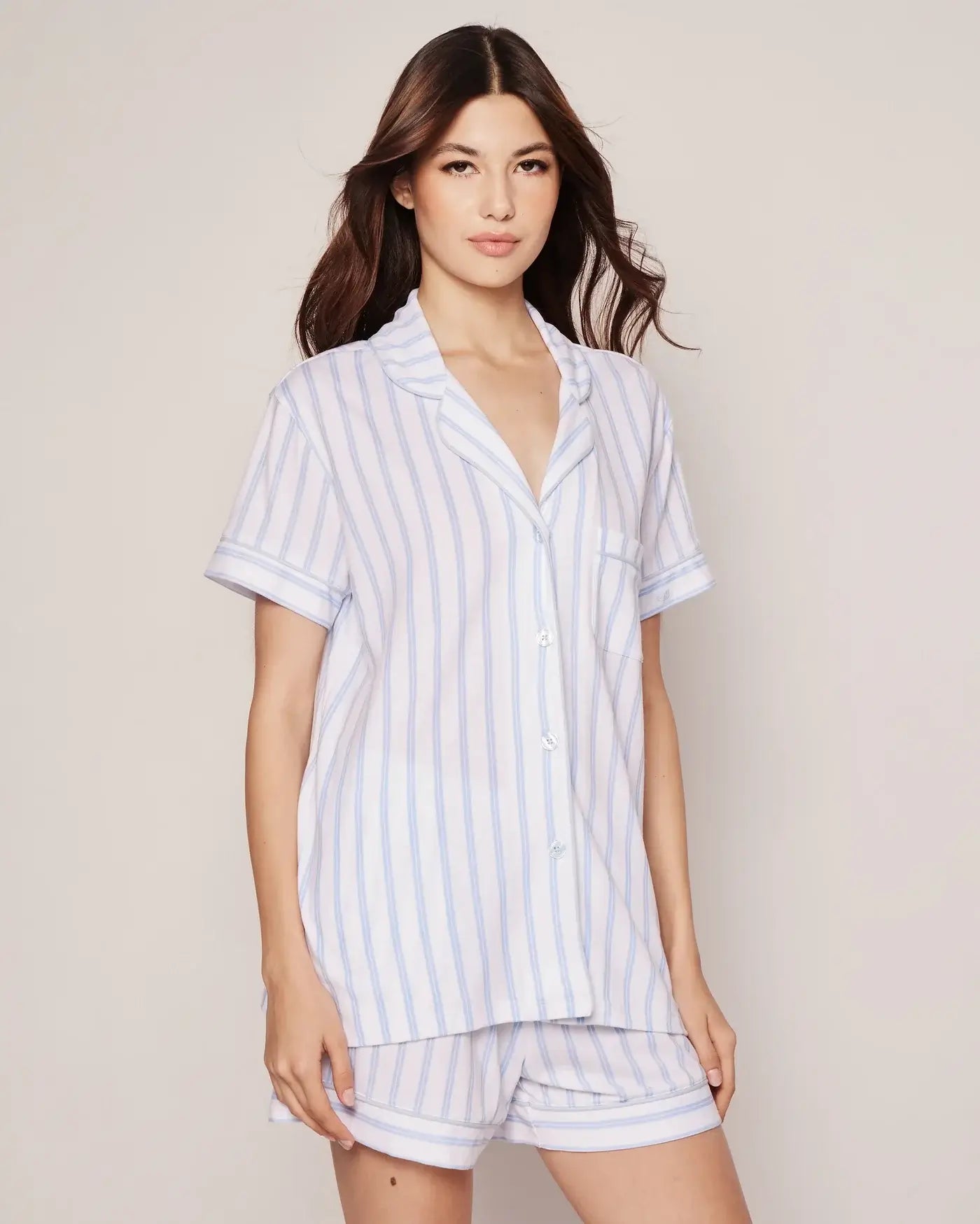 Pima Pajama Short Set in Periwinkle Stripe