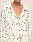 Gisele Printed Long PJ Set in Ski Chalet Ivory/Pine