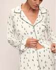 Gisele Printed Long PJ Set in Ski Chalet Ivory/Pine