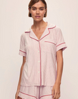 Gisele Printed Relaxed Short PJ Set in Duo Stripe Holly Red/Ivory