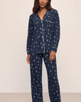 Gisele Printed Long PJ Set in Forest Pine Navy/Ivory