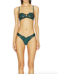 Rose Logo Embroidery Thong in Evergreen