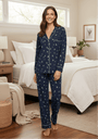 Gisele Printed Long PJ Set in Forest Pine Navy/Ivory
