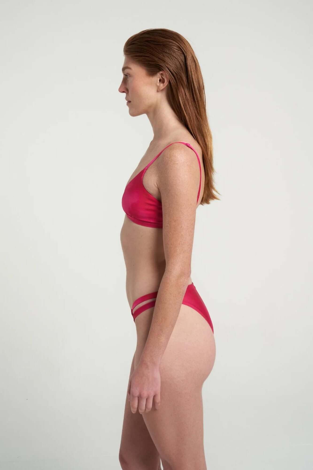 Bralet Bikini with top Split bottom Set in Magenta